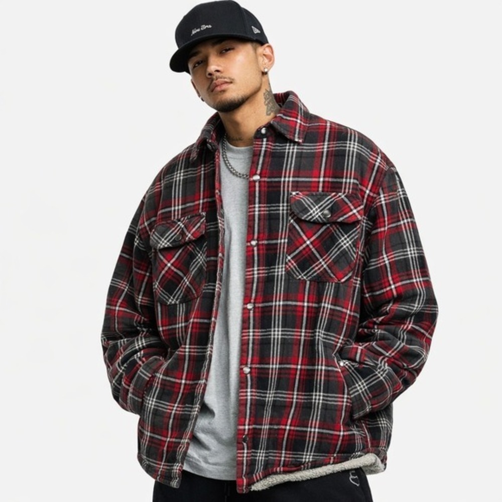 Big Mac JCPenney Fleece Plaid Snap Work Jacket‎ Mens L Vintage Preppy